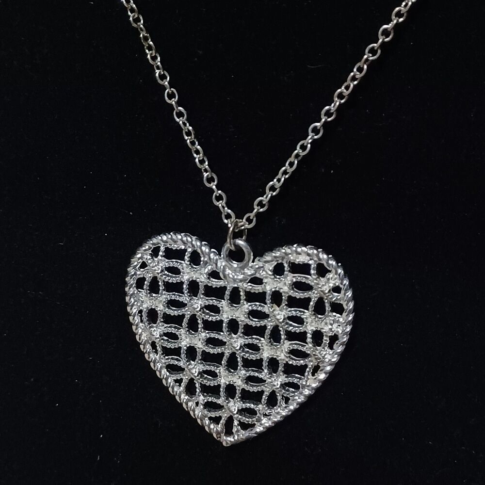 Silver-Toned Open Filigree Heart-Shaped Pendant & Earring Set, 18" - Picture 3 of 4